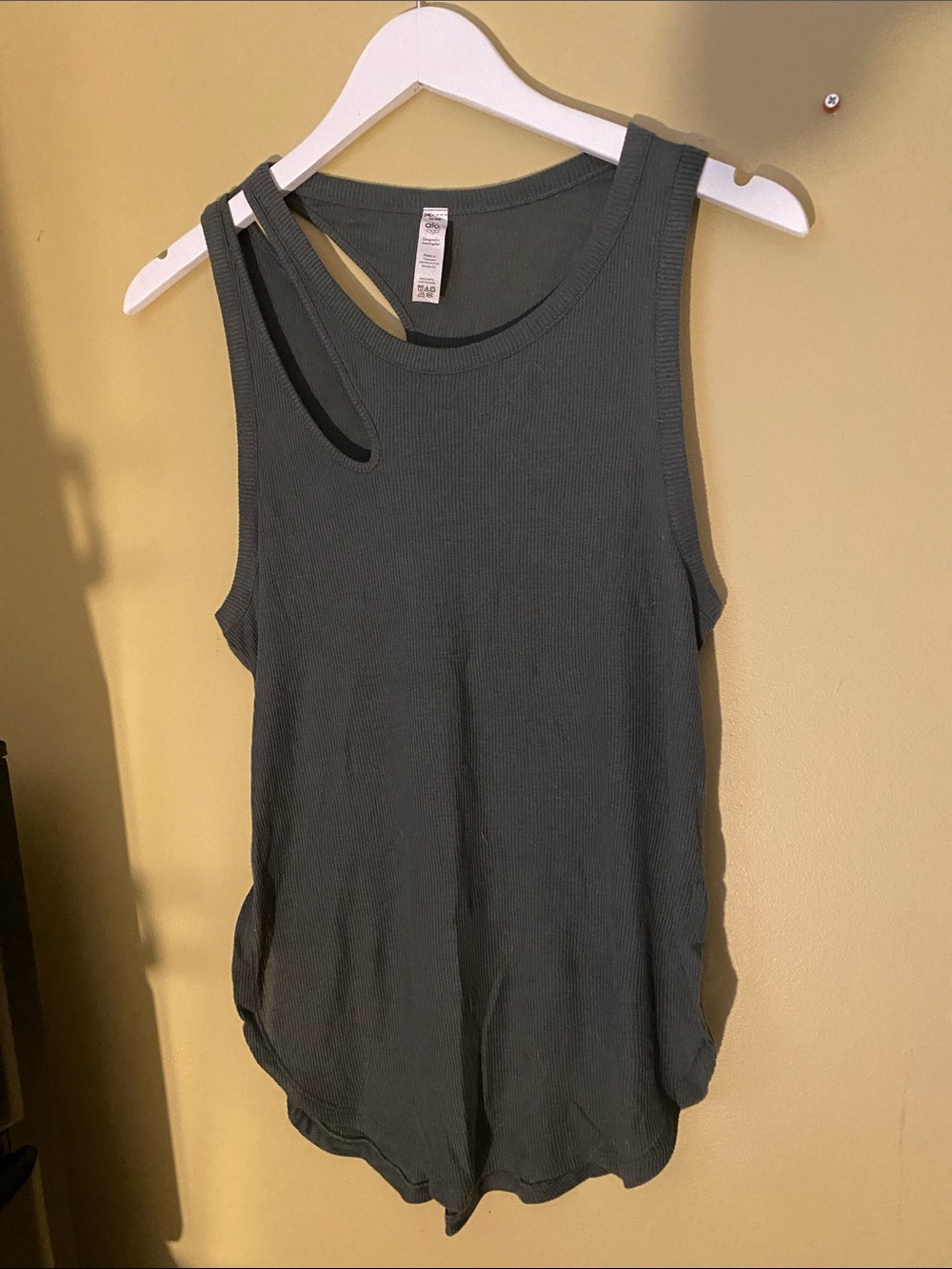 ALO Yoga Olive Green Peak Ribbed Tank with Double Strap Cutout, XS